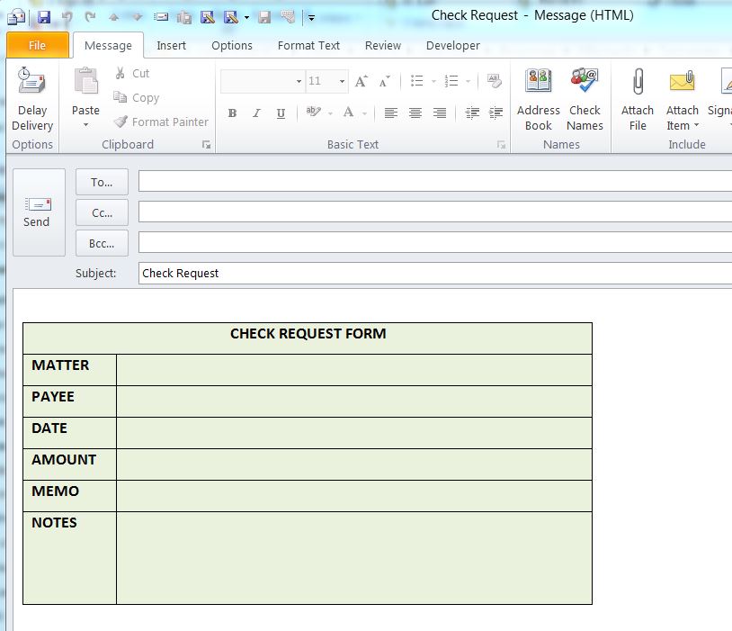 Check Request Outlook Template
